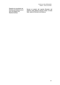 MANUAL DEL OPERADOR 
SIMED - APLICACIONES 
Registre los resultados de 
Revisión del Sistema en el 
libro de Registro de 
Man