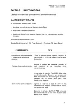 MANUAL DEL OPERADOR 
SIMED - APLICACIONES 
CAPÍTULO · 1: MANTENIMIENTOS  
 
Usando el sistema de química clínica en mantenim