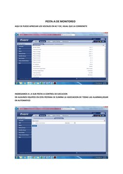 PESTAñA DE MONITOREO 
AQUI SE PUEDE APRECIAR LOS VOLTAJES EN AC Y DC, IGUAL QUE LA CORRIENETE 
 
 
 
 
INGRESAMOS A L A SUB