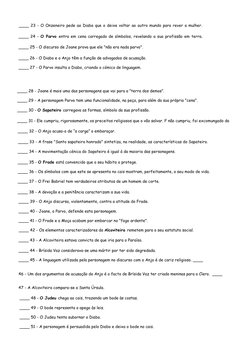 ____ 23 - O Onzeneiro pede ao Diabo que o deixe voltar ao outro mundo para rever a mulher.
____ 24 -  O Parvo entra em cena c