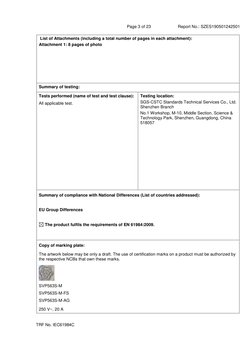 Page 3 of 23 
Report No.: SZES190501242501 
 
TRF No. IEC61984C 
 
 
List of Attachments (including a total number of pages