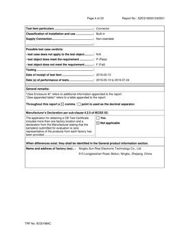 Page 4 of 23 
Report No.: SZES190501242501 
 
TRF No. IEC61984C 
 
 
Test item particulars ................................