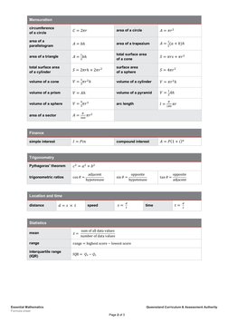 Essential Mathematics Formula Sheet 2025 | PDF | Area | Trigonometry