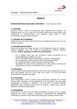 Liturgia - Guiones para Niños
__________________________________________________________________
Ciclo C
Solemnidad de la Asc