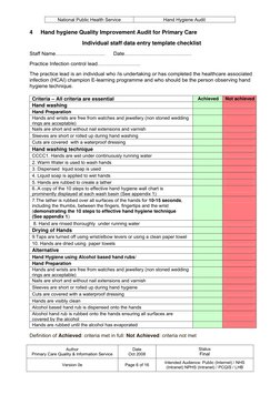 National Public Health Service 
Hand Hygiene Audit 
 
Author 
Primary Care Quality & Information Service 
Date 
Oct 2008 
Sta