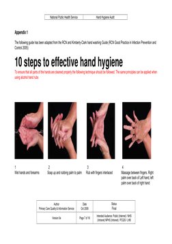 National Public Health Service 
Hand Hygiene Audit 
 
Appendix 1 
 
The following guide has been adapted from the RCN and Kim