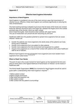 National Public Health Service 
Hand Hygiene Audit 
 
Appendix 2 
 
Effect