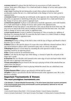 10.DOUBLE CONTACT-If a player hits the ball twice in succession or if ball contacts the 
various  body parts of the player. I