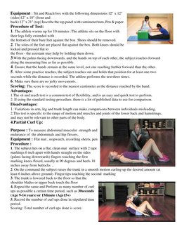 Equipment : Sit and Reach box with the following dimensions:12" x 12"  
(sides)12" x 10" (front and  
back) 12" x 21" (top) I