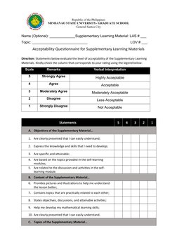 Name (Optional): _____________Supplementary Learning Material: LAS # ___
Topic: ____________________________
  LOV # ___
Acce
