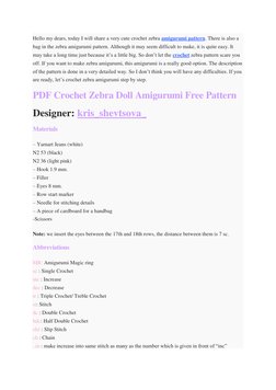 Hello my dears, today I will share a very cute crochet zebra amigurumi pattern. (https://www.lovelycraft.com/) There is also