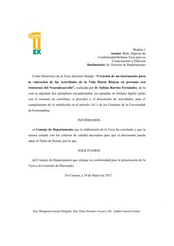 Modelo 1 
Asunto: Rtdo. Impreso de  
Conformidad Defensa Tesis para su  
Conocimiento y Difusión  
Destinatario: Sr.