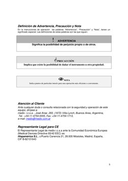 5
Definición de Advertencia, Precaución y Nota 
En la instrucciones de operación  las palabras “Advertencia”, “Precaución