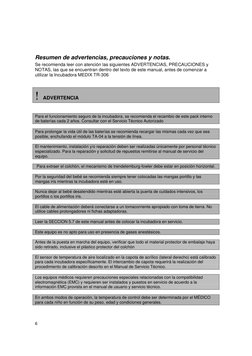 6
 
Resumen de advertencias, precauciones y notas. 
Se recomienda leer con atención las siguientes ADVERTENCIAS, PRECAUCI