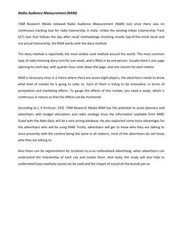 Radio Audience Measurement (RAM)
TAM  Research  Media  released  Radio  Audience  Measurement  (RAM)  tool  since  there  was