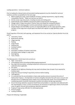 Loading operations – technical readiness
Prior to loading the relevant tanks and associated loading equipment must be checked
