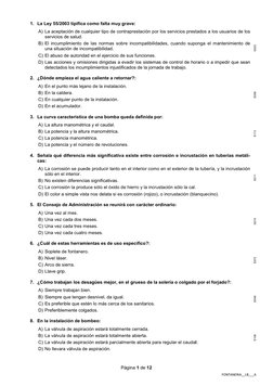 Página 1 de 12 
FONTANERIA__LB___A
1. La Ley 55/2003 tipifica como falta muy grave: 
A) La aceptación de cualquier tipo de
