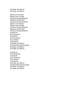 Ahí estas, ahí estas tú
Ahí estas, ahí estas tú
Señor tú me conoces
Sabes lo que yo hago
Conoces mis pensamientos
Sabes por d