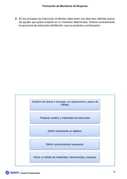 Curso Transversal
Formación de Monitores de Empresa
2. En los procesos de instrucción el Monitor debe tener una idea bien def
