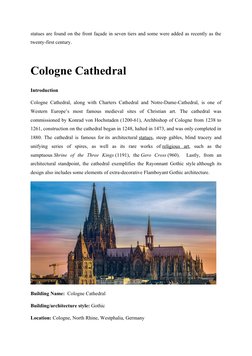 statues are found on the front façade in seven tiers and some were added as recently as the
twenty-first century.
Cologne Cat