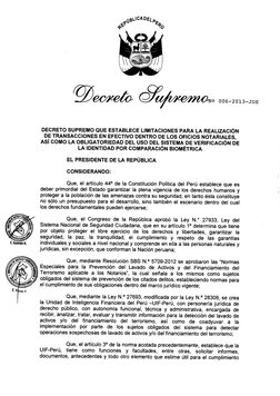 AeLICA DE¿ „ 
Ou  PF,10. 
‹i• 
er/iteelo, PVI 
- 006 - 2013 - JUS 
DECRETO SUPREMO QUE ESTABLECE LIMITACIONES PARA LA REALIZA