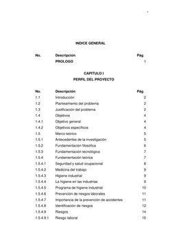 v
INDICE GENERAL
No.
No.
1.1
1.2
1.3
1.4
1.4.1
1.4.2
1.5
1.5.1
1.5.2
1.5.3
1.5.4
1.5.4.1
1.5.4.2
1.5.4.3
1.5.4.4
1.5.4.5
1.5.