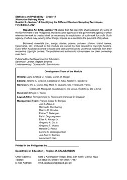 Statistics and Probability: Quarter 3 - Module 14: Identifying The ...