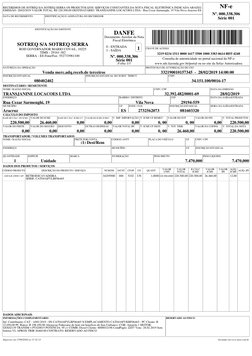 RECEBEMOS DE SOTREQ S/A SOTREQ SERRA OS PRODUTOS E/OU SERVIÇOS CONSTANTES DA NOTA FISCAL ELETRÔNICA INDICADA ABAIXO.
EMISSÃO: