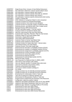 CONFPP07
Single Screen Entry: Inclusion of User-Defined Subscreens
CONFPS01
PS confirmation: Determine customer specific defa
