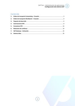 SAP Fiori – Administración de aplicaciones   
Configuración del sistema SAP 
2 
 
 
Contenido 
1. 
Orden de transporte Custo