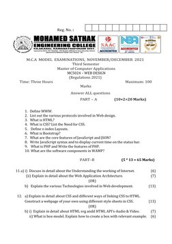 Reg. No. :
M.C.A MODEL EXAMINATIONS, NOVEMBER/DECEMBER 2021
Third Semester
Master of Computer Applications
 MC5024 – WEB DESI