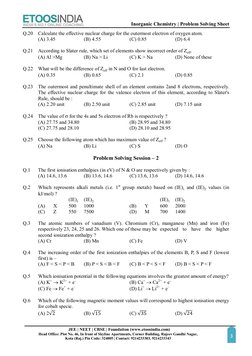 Inorganic Chemistry | Problem Solving Sheet 
  
JEE | NEET | CBSE | Foundation (www.etoosindia.com) 
Head Office: Plot No.