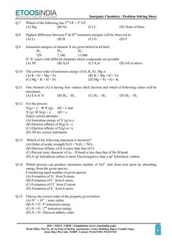 Inorganic Chemistry | Problem Solving Sheet 
  
JEE | NEET | CBSE | Foundation (www.etoosindia.com) 
Head Office: Plot No.