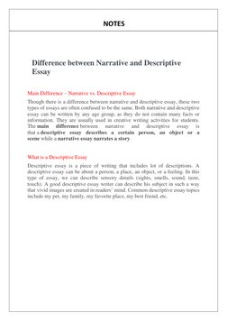 NOTES 
 
 
 
Difference between Narrative and Descriptive 
Essay 
 
Main Differ