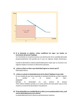 5) Si la demanda es elástica, ¿cómo modificará los ingre- sos totales un 
incremento del precio? Explique. 
Un incr