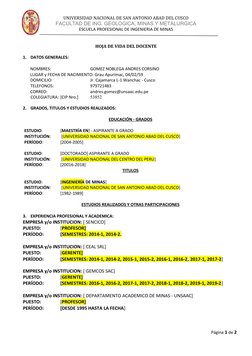 UNIVERSIDAD NACIONAL DE SAN ANTONIO ABAD DEL CUSCO
FACULTAD DE ING. GEOLOGICA, MINAS Y METALURGICA
ESCUELA PROFESIONAL DE ING