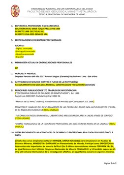 UNIVERSIDAD NACIONAL DE SAN ANTONIO ABAD DEL CUSCO
FACULTAD DE ING. GEOLOGICA, MINAS Y METALURGICA
ESCUELA PROFESIONAL DE ING