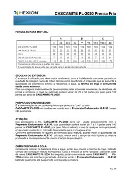 CASCAMITE PL-2030 Prensa Fria 
                   
Pág. 2/4 
 
 
 
FÓRMULAS PARA MISTURA: 
 
 
 
 
ESCO