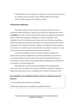 Diseño Curricular para la Educación Secundaria 5to año. Análisis Coreográfico 
VERSIÓN PRELIMINAR - 4 
- 
La Danza Folklórica