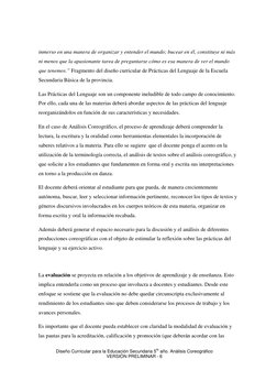 Diseño Curricular para la Educación Secundaria 5to año. Análisis Coreográfico 
VERSIÓN PRELIMINAR - 6 
inmerso en una manera