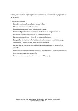 Diseño Curricular para la Educación Secundaria 5to año. Análisis Coreográfico 
VERSIÓN PRELIMINAR - 7 
normas jurisdiccionale