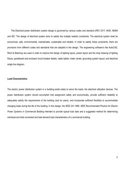 2 
 
 
 
This Electrical power distribution system design is governed by various codes and standard (PEC 2017, ANSI, NEMA 
an