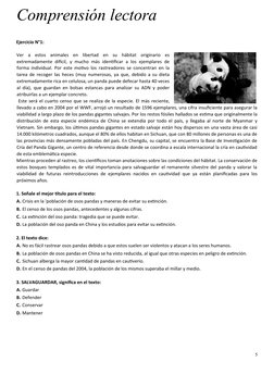 Comprensión lectora  
 
 
Ejercicio N°1:  
Ver  a  estos  animales  en  libertad  en  su  hábitat  originario  es
extremadame