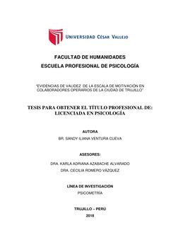 FACULTAD DE HUMANIDADES  
ESCUELA PROFESIONAL DE PSICOLOGÍA 
 
 
“EVIDENCIAS DE VALIDEZ  D