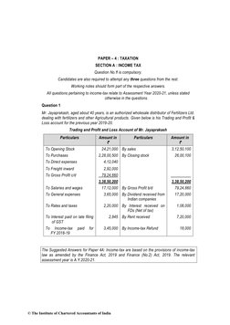 PAPER – 4 : TAXATION  
SECTION A : INCOME TAX 
Question No.1 is compulsory. 
Candidates are also required to attempt any thre