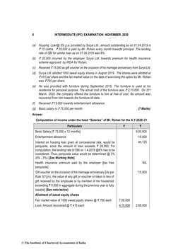 8 
INTERMEDIATE (IPC) EXAMINATION: NOVEMBER, 2020 
(a)  Housing  Loan@ 5% p.a. provided by Surya Ltd., amount outstanding as