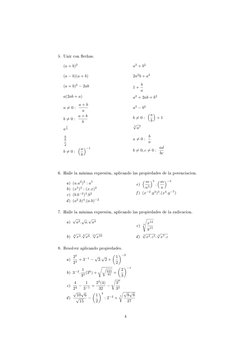 5. Unir con echas.
(a + b)2
(a −b)(a + b)
(a + b)2 −2ab
a(2ab + a)
a ̸= 0 : a + b
a
b ̸= 0 : a + b
b
a
7
5
a
b
c
d
b ̸= 0 :