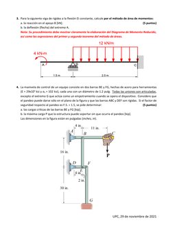 3. Para la siguiente viga de rigidez a la flexión EI constante, calcule por el método de área de momentos:  
a. la reacción e