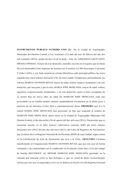 INSTRUMENTO  PUBLICO  NUMERO  UNO  (1).-  En  la  ciudad  de  Tegucigalpa,
Municipio del Distrito Central, a Los Veintiuno (2