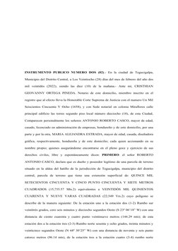 INSTRUMENTO  PUBLICO  NUMERO  DOS  (02).-  En  la  ciudad  de  Tegucigalpa,
Municipio del Distrito Central, a Los Veintiocho